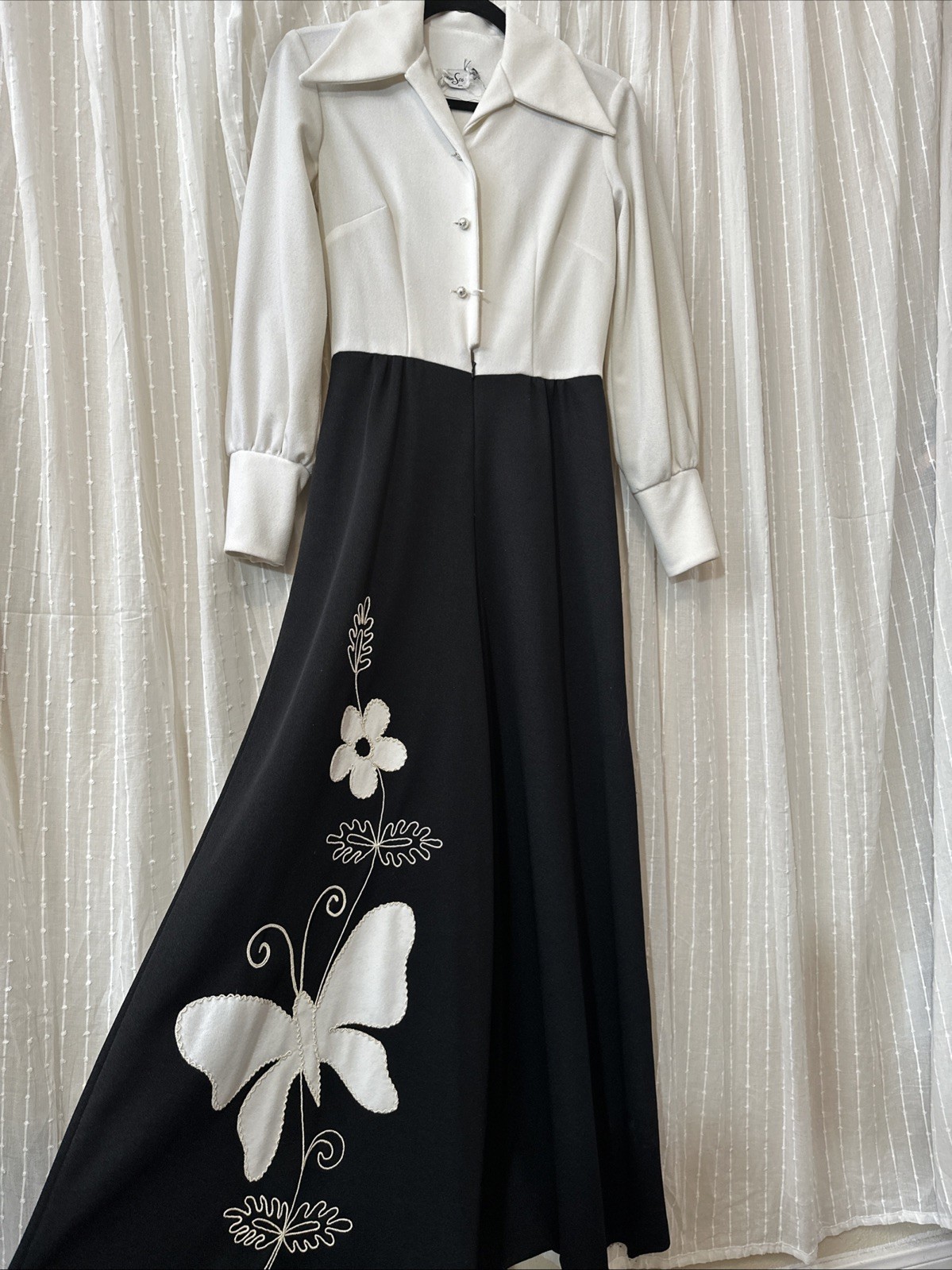 Black And White Vintage 60’s Butterfly Wide Leg Jumpsuit Women’s Small