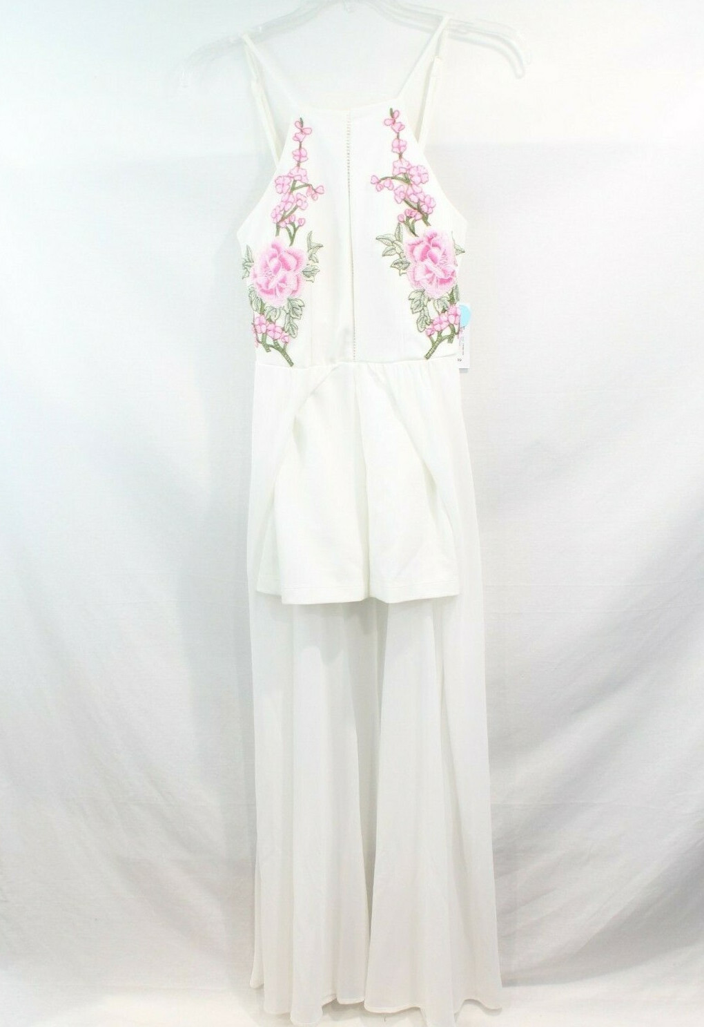 Premier Amour Maxi Dress Romper size 8 White Floral Embroidered Padded Bra