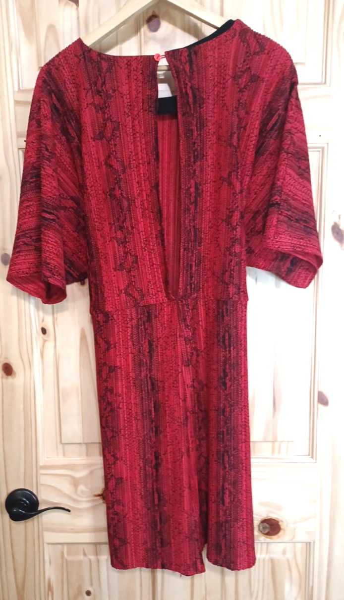 ASOS Red Black Snake Dressy Crinkled Open Back Romper Sz 16 Tie Elastic Waist