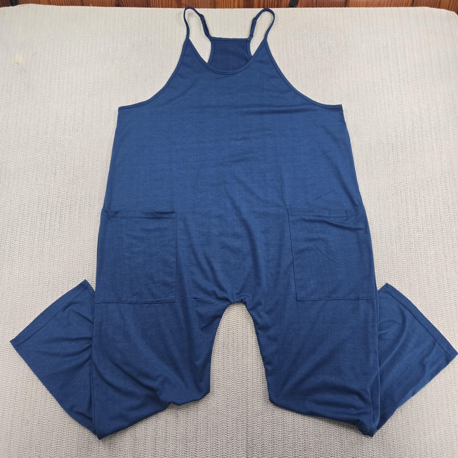 Faith Cross Jumpsuit Womens XXL Blue Sleeveless Jersey Pockets Casual Romper