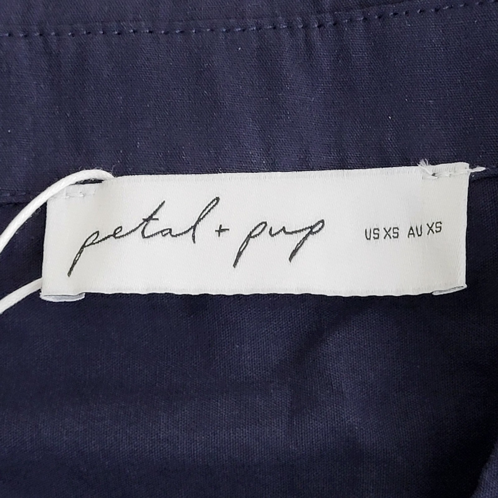 Petal and Pup Riley Waist Tie Romper Womens XS Navy Blue Cotton Puff Sleeve New