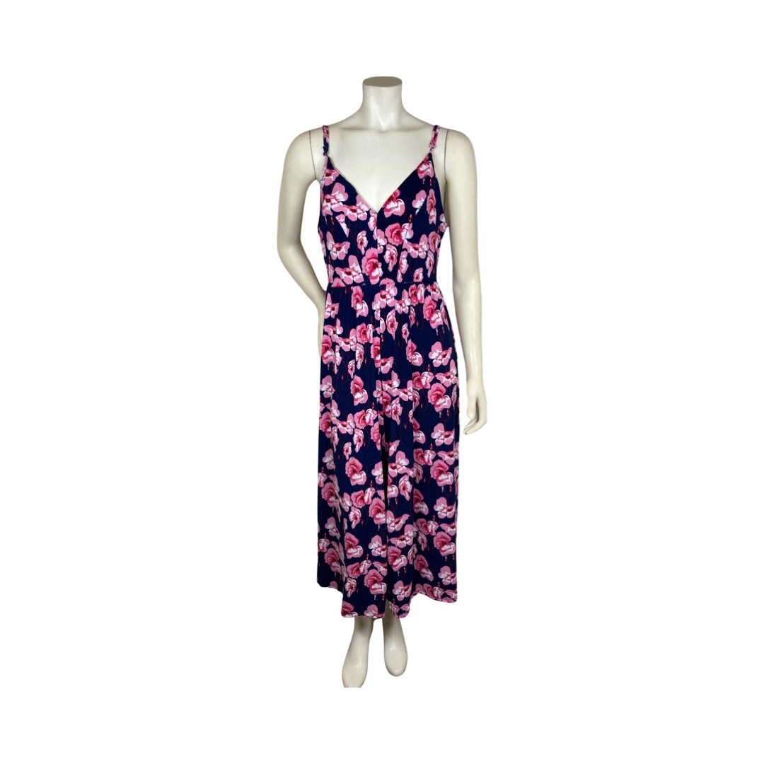 Poof New York Womens Floral Jumpsuit Blue With Pink Flowers Size L Style #223756