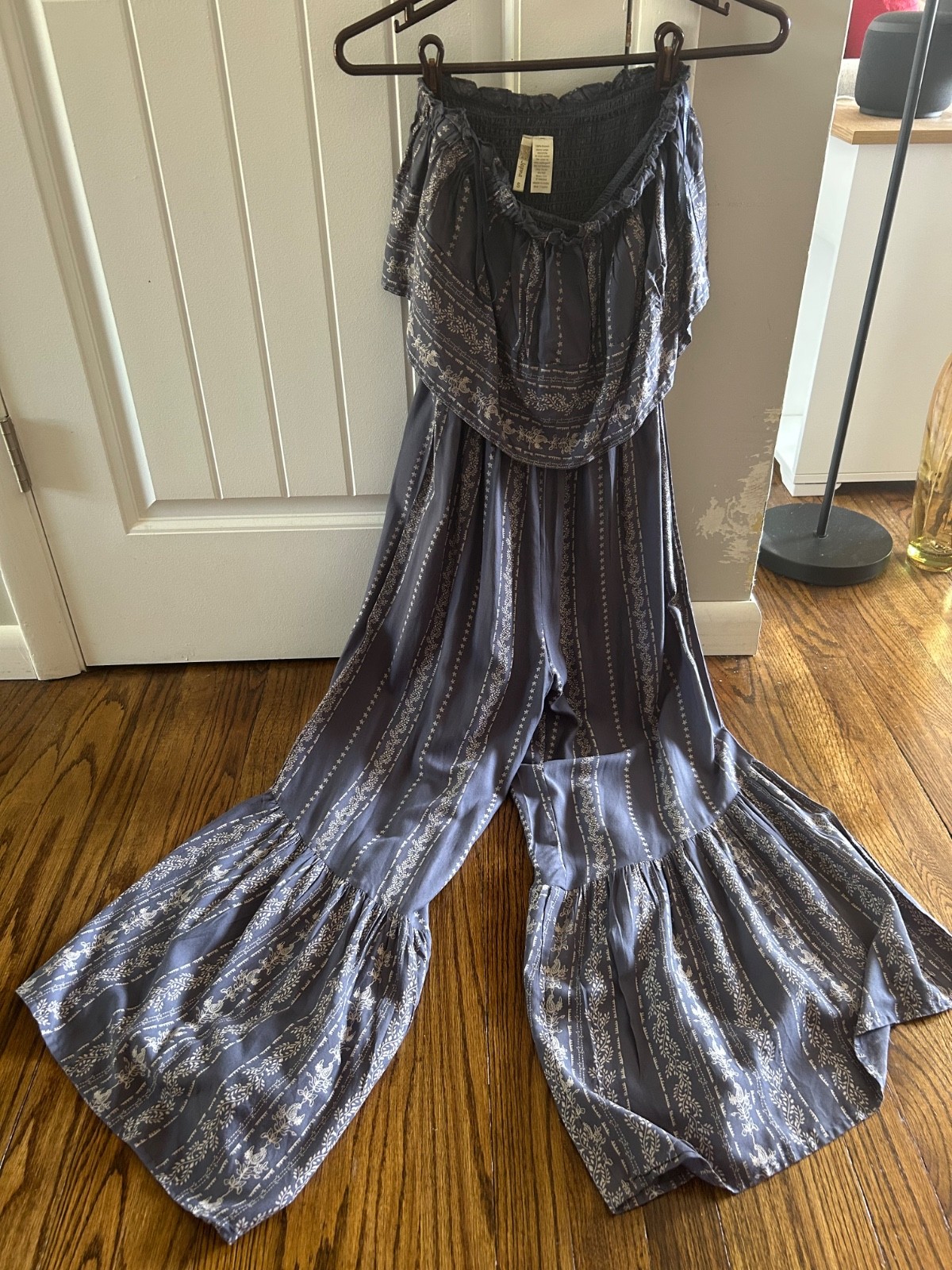 Japna jumpsuit- strapless ruffle top, wide, flowy flare legs Boho Smocked