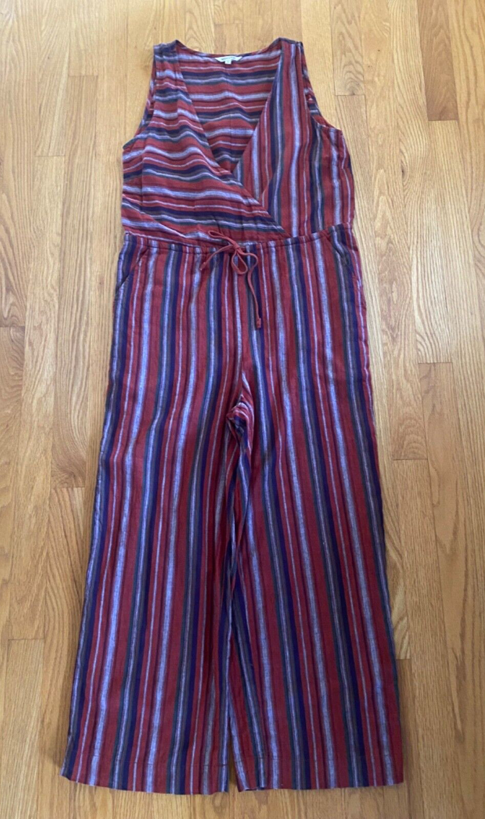Bridge & Burn Size Small Jumpsuit Striped Burgundy Drawstring Waist Cotton (X3)