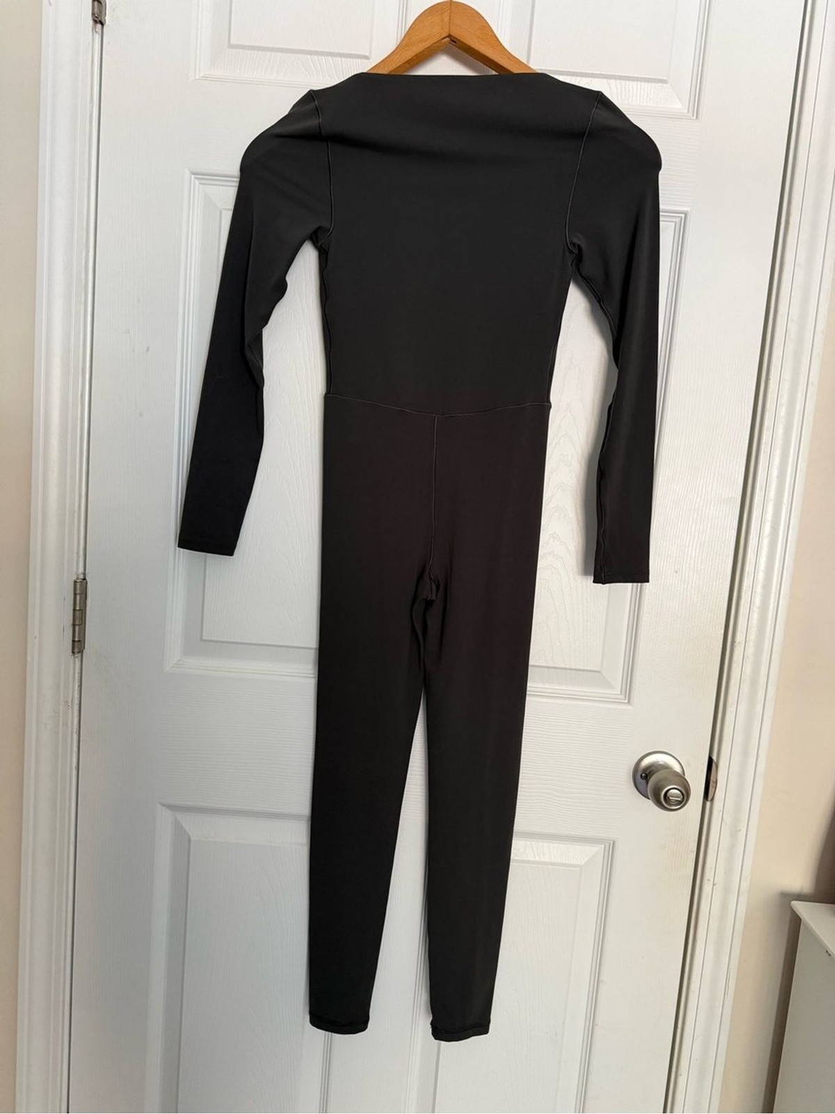 Aerie Offline XS Real Me Long-Sleeve Square Neck Jumpsuit Charcoal Lounge Yoga