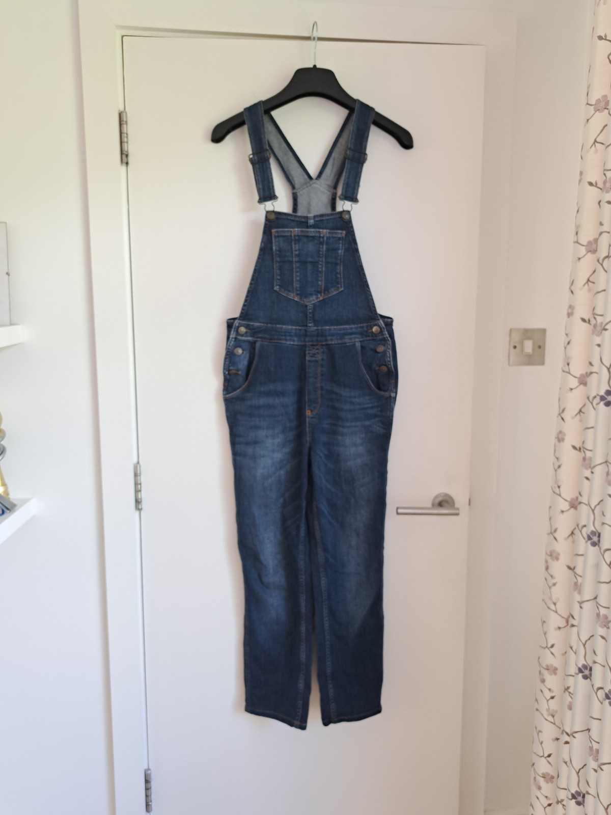 Fat Face Dungarees UK8 Tapered Leg Blue Stretch Denim Pockets