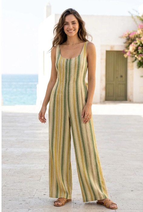 Women’s Casual Relaxed Fit Striped Wide Legs Maxi Cami Playsuit / Jumpsuit