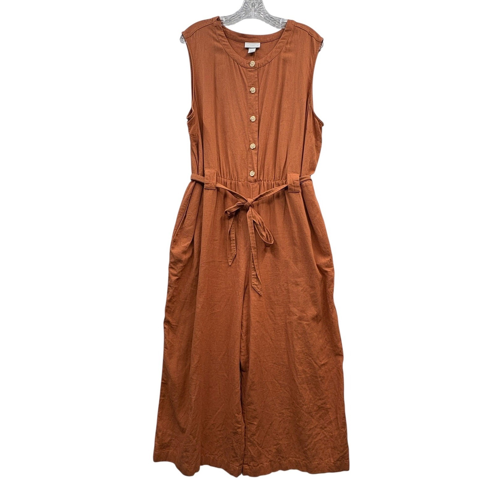 Vintage Liz Claiborne Linen Button Front Jumpsuit Rust Cropped Wide Leg PXXL