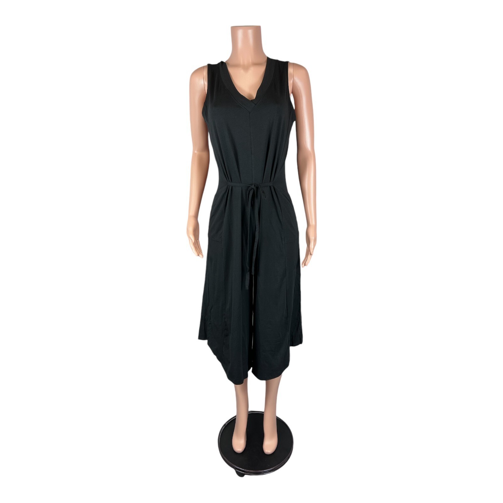 AnyBody Women’s Tall Cozy Knit Luxe V-Neck Gaucho Jumpsuit Jet Black TXL Size