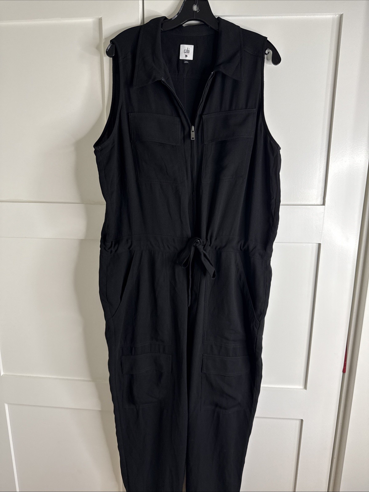 CAbi Womens Caper Jumpsuit Style 5944 Solid Black Utility Cargo Romper Size XL