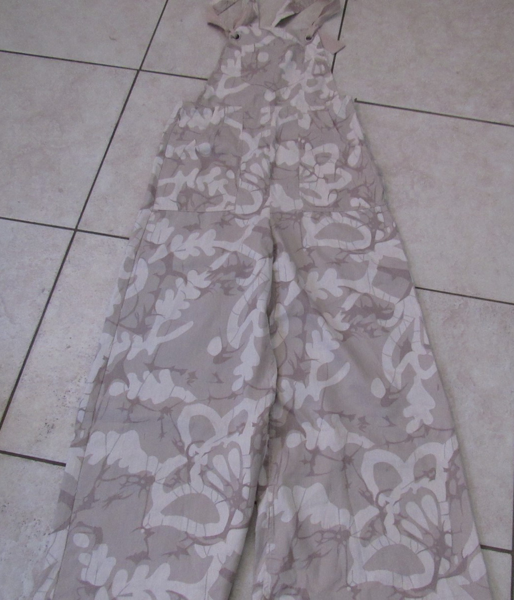Anthropologie Overalls Size M Botanical Flower Camo Wide Leg Cotton Beige Taupe