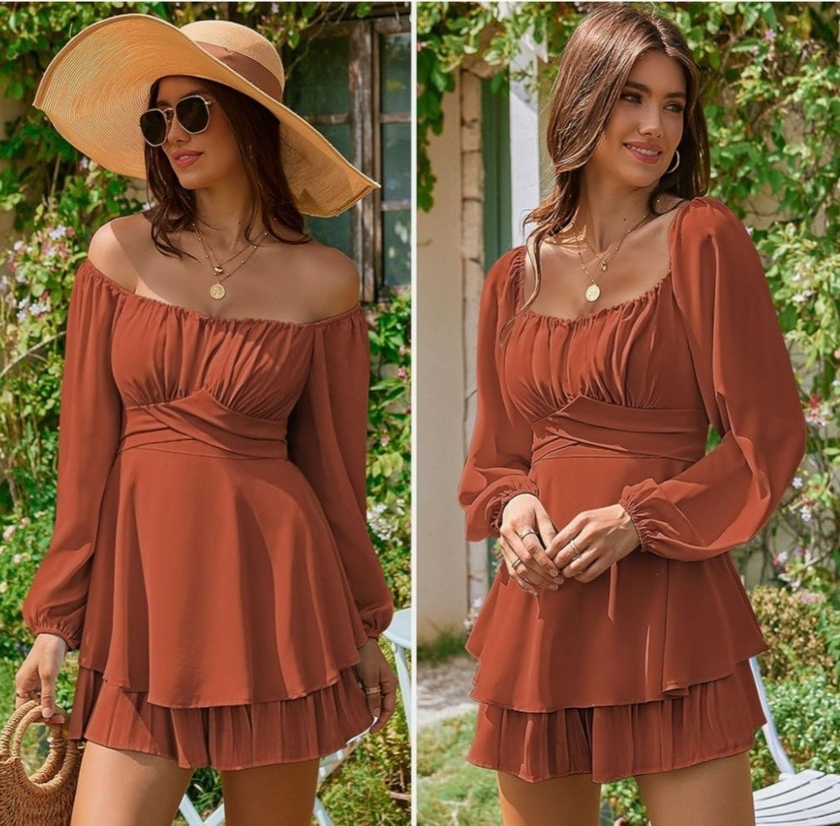 Womens Dress Romper Boho Medium Skort Fall Burnt Orange Brown New NWT