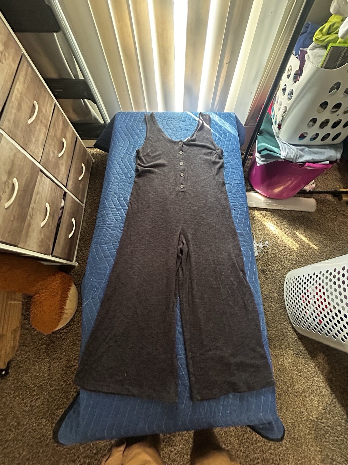LUSH Women’s Henley Jumpsuit Small S Charcoal Gray Wide Leg Loungewear USA Made