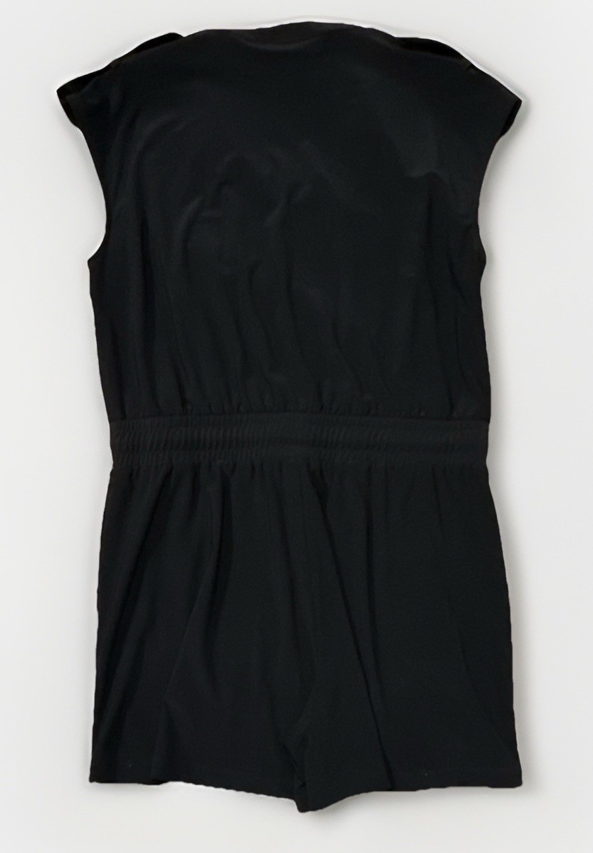 Emma & Michele Women’s Solid Black Sleeveless Romper L Zip V-Neck 25120