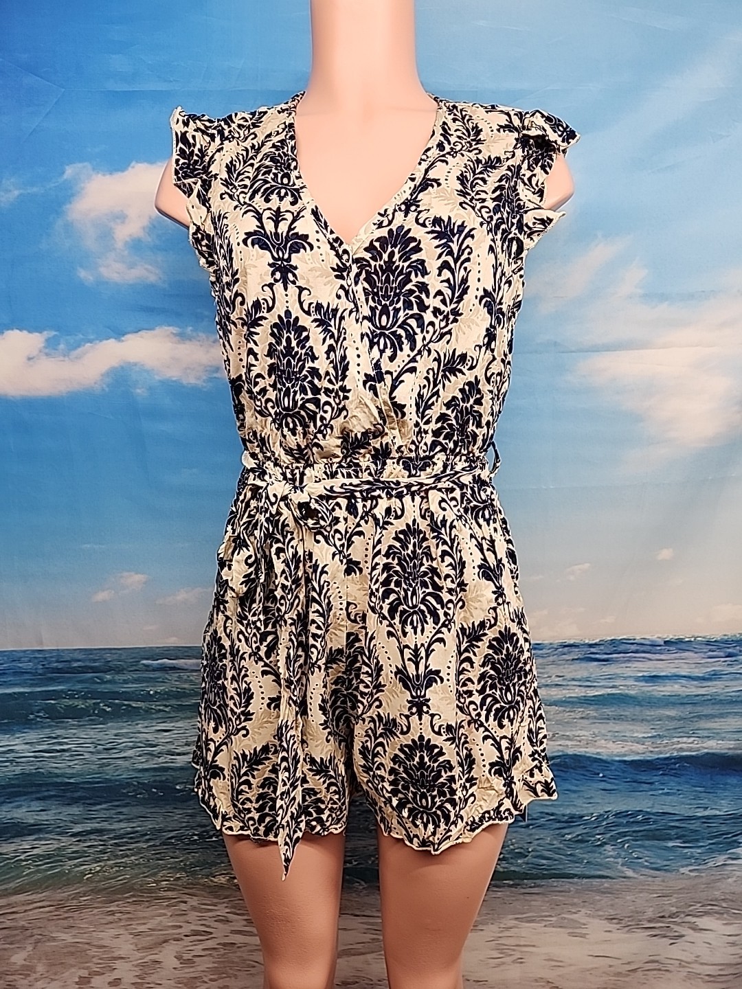 Nwt Cupshe Cream Beige With Blue Floral Print Size Small