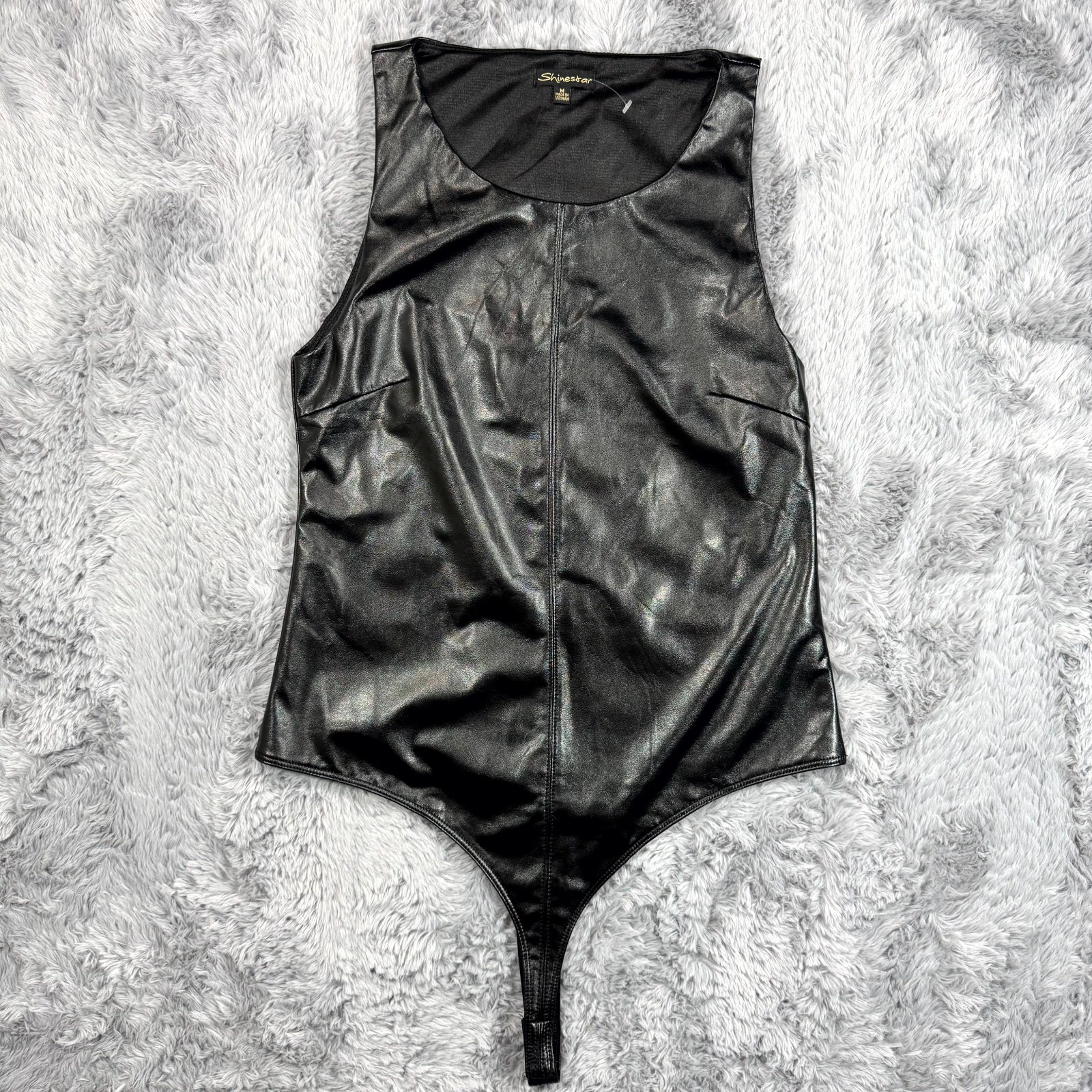 Shinestar One-Piece Women’s M Black Polyester Faux Leather Bodysuit Sexy Curvy