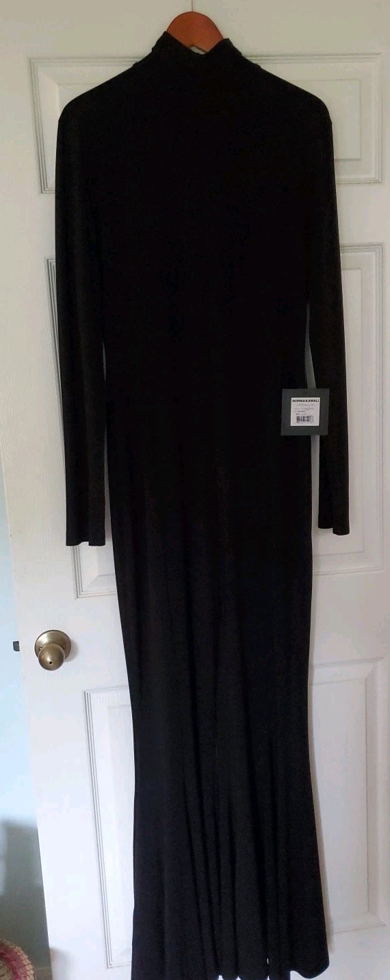 NEW NWT Norma Kamali High Neck Long Sleeve Wide Leg Jumpsuit Black Size XL 42