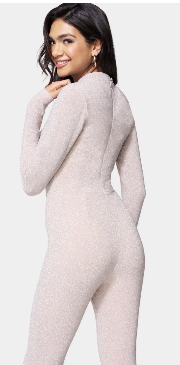 Bebe Jumpsuit Bodysuit Stretch NWT Large Cutout Metallic Party Club Sexy Glam