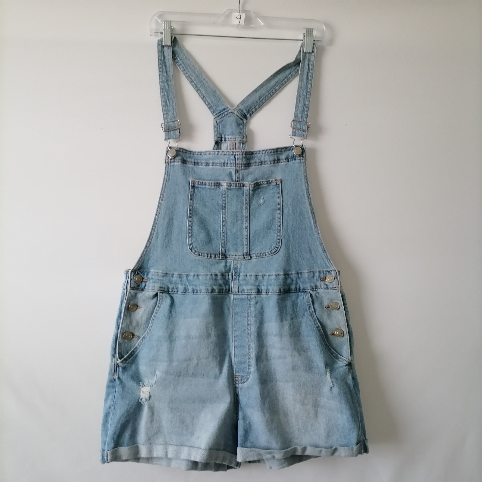 No Boundaries Womens Light Blue High Waist Distressed Denim Romper Size 3XL