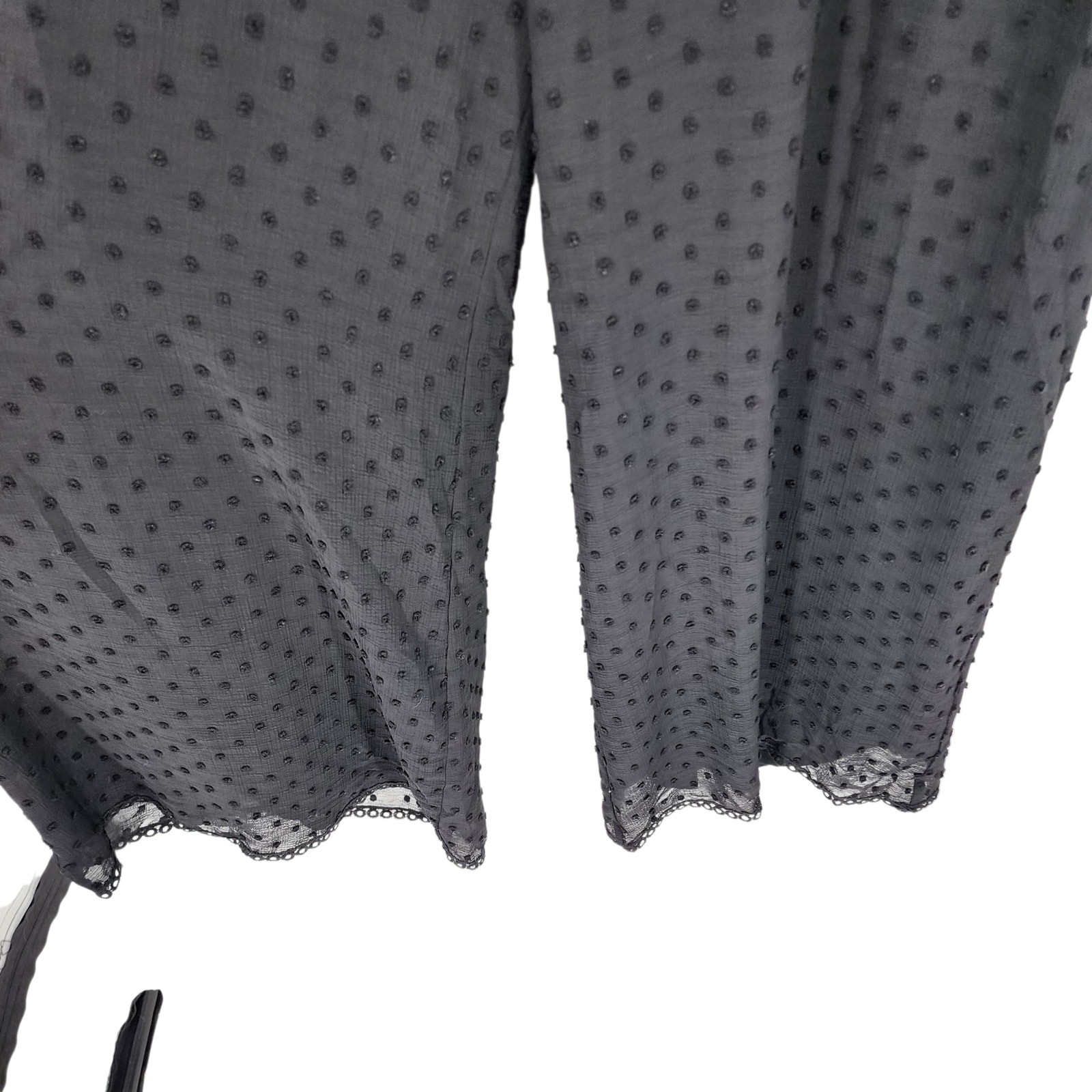 NWOT POL Black Swiss Dot V-neck Bell Sleeve Wide Leg Cutout Back Jumpsuit Size S