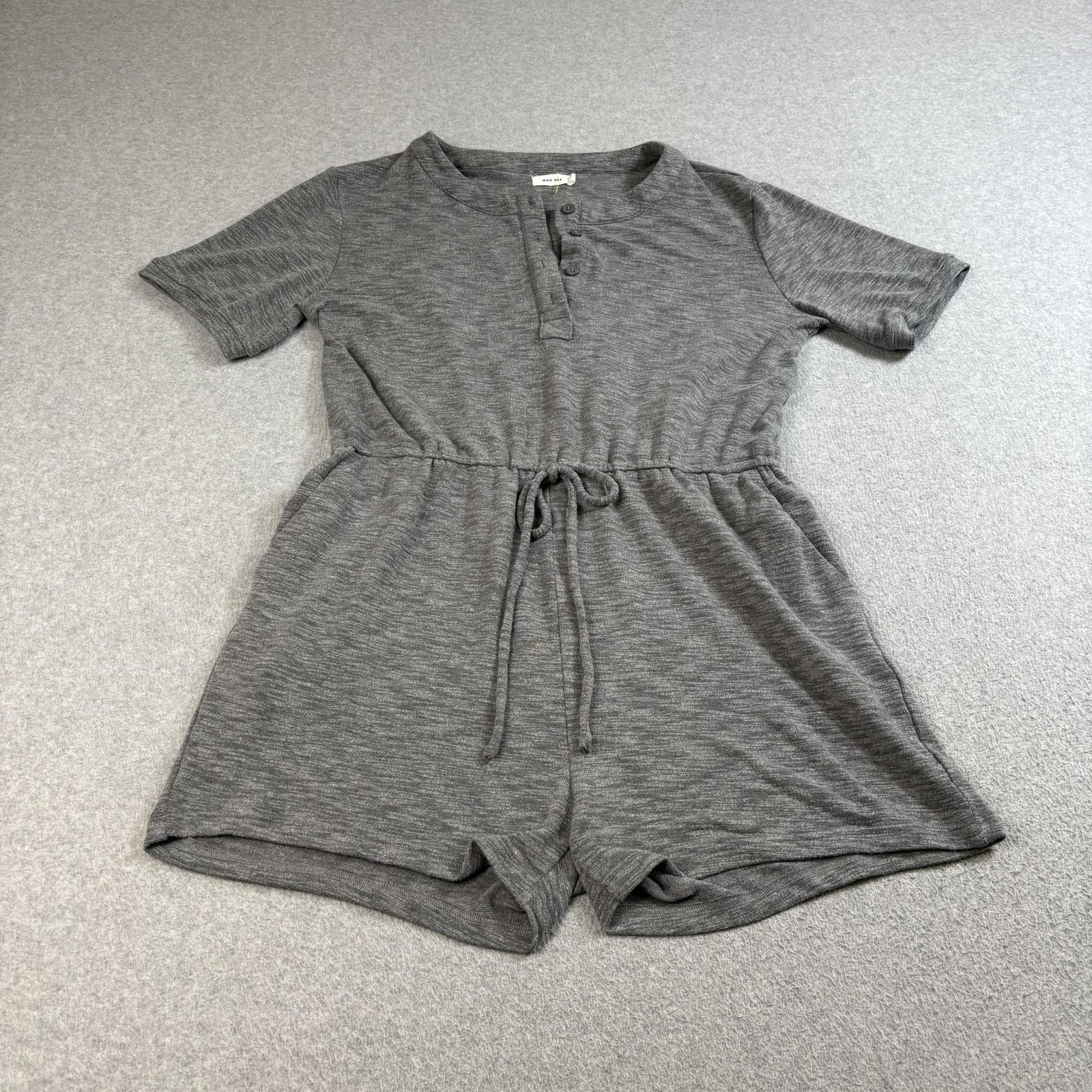 MOD REF Romper Womens XL Gray Short Sleeve Henley Drawstring Waist Loungewear