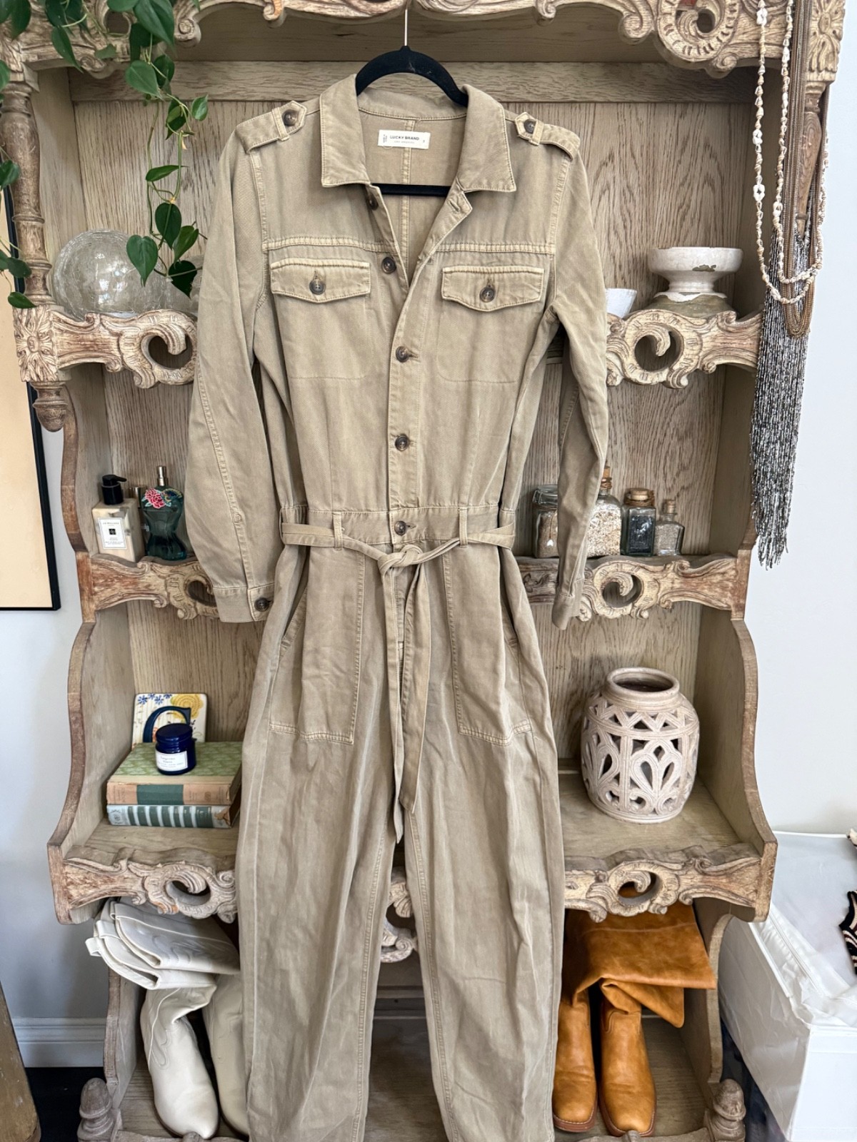 Lucky brand khaki one pice jumpsuit small