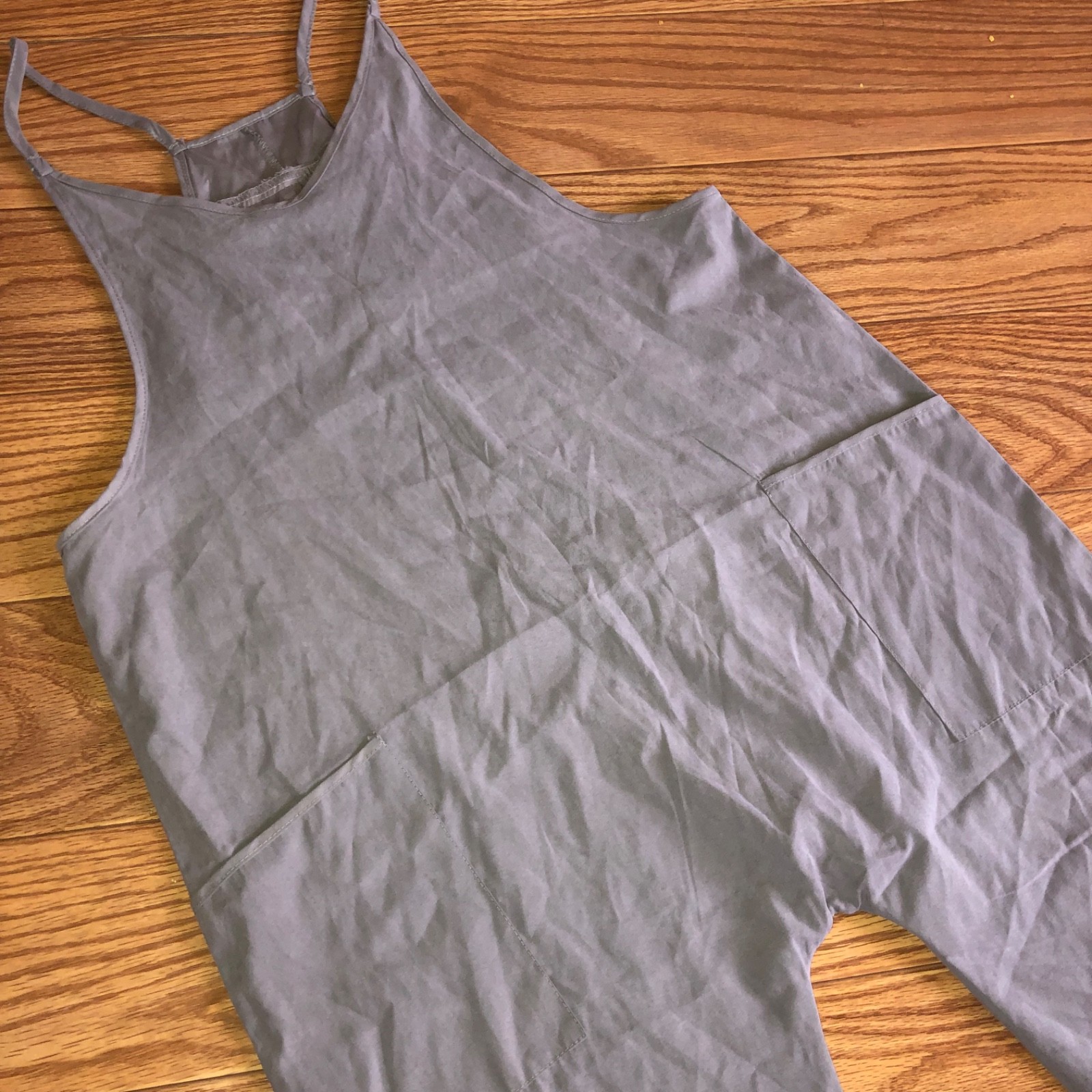 gray jumper overalls lightweight pockets zipper accent womens large
