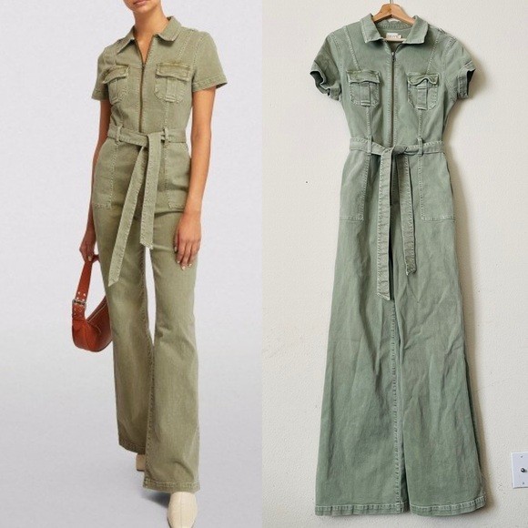 Alice + Olivia Jeans SIZE 31 Gorgeous wide leg collared jumpsuit in Sage green