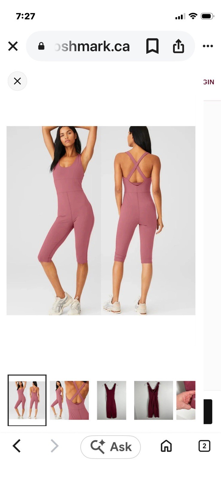 Aloe Yoga Physique Capri Jumpsuit One Piece Women’s Pink XS