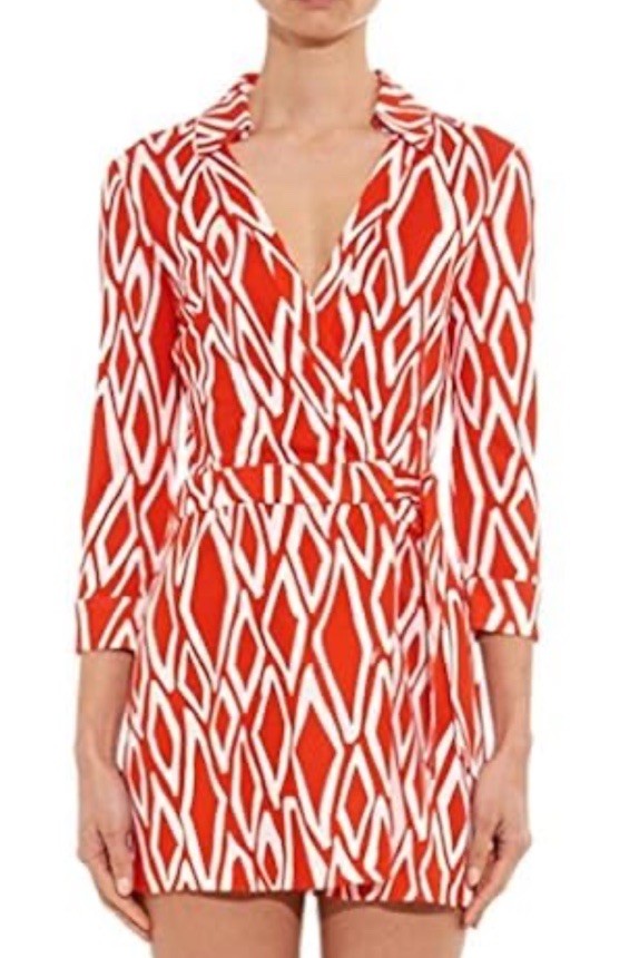 Diane Von Furstenberg Luxury Yacht Party Celeste Romper 0range White Size 0