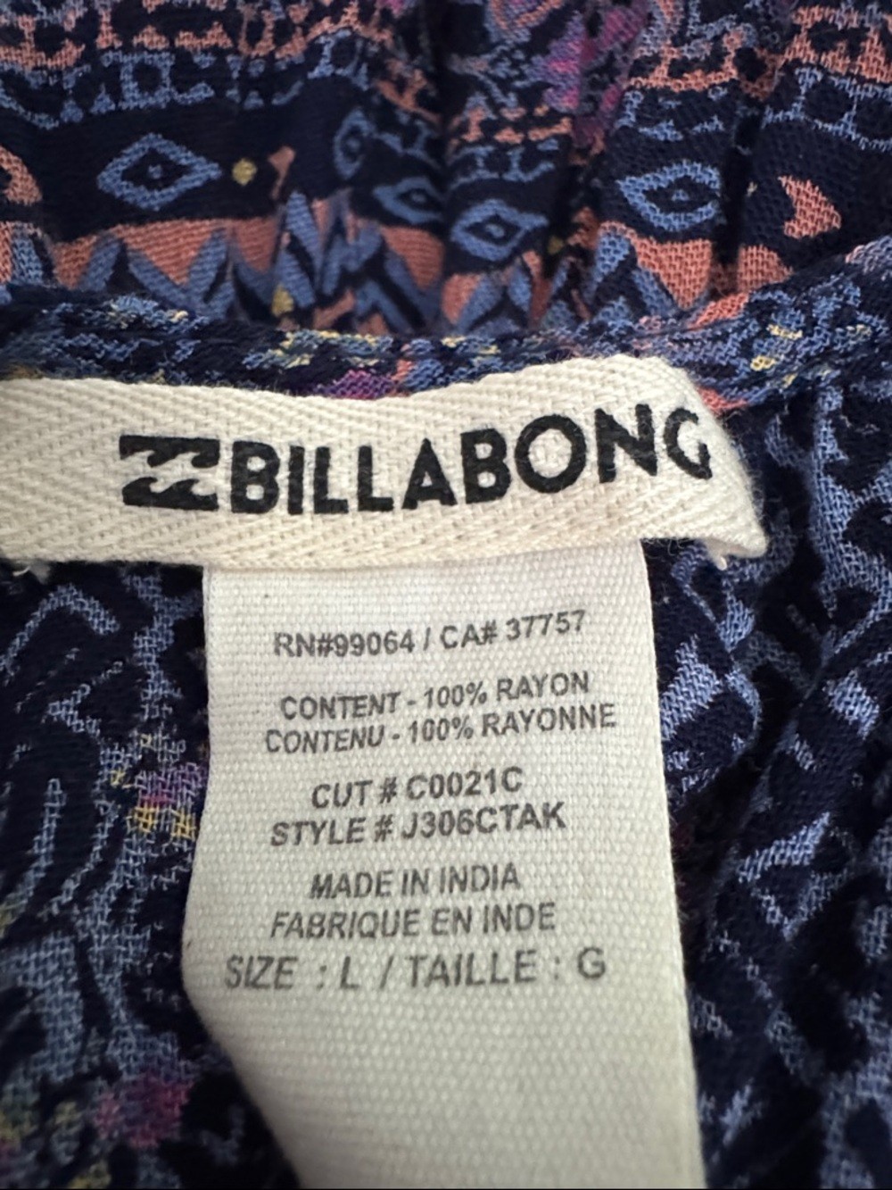 NWT Billabong Take Me Away Jumpsuit Blue Floral V-Neck Large Boho Hippie Summer