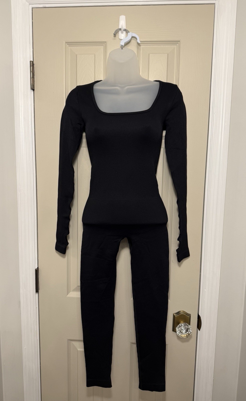 Amazon’s 0QQ Women’s Black Ribbed Long Sleeve/ Pants Workout Bodysuit-Size Small