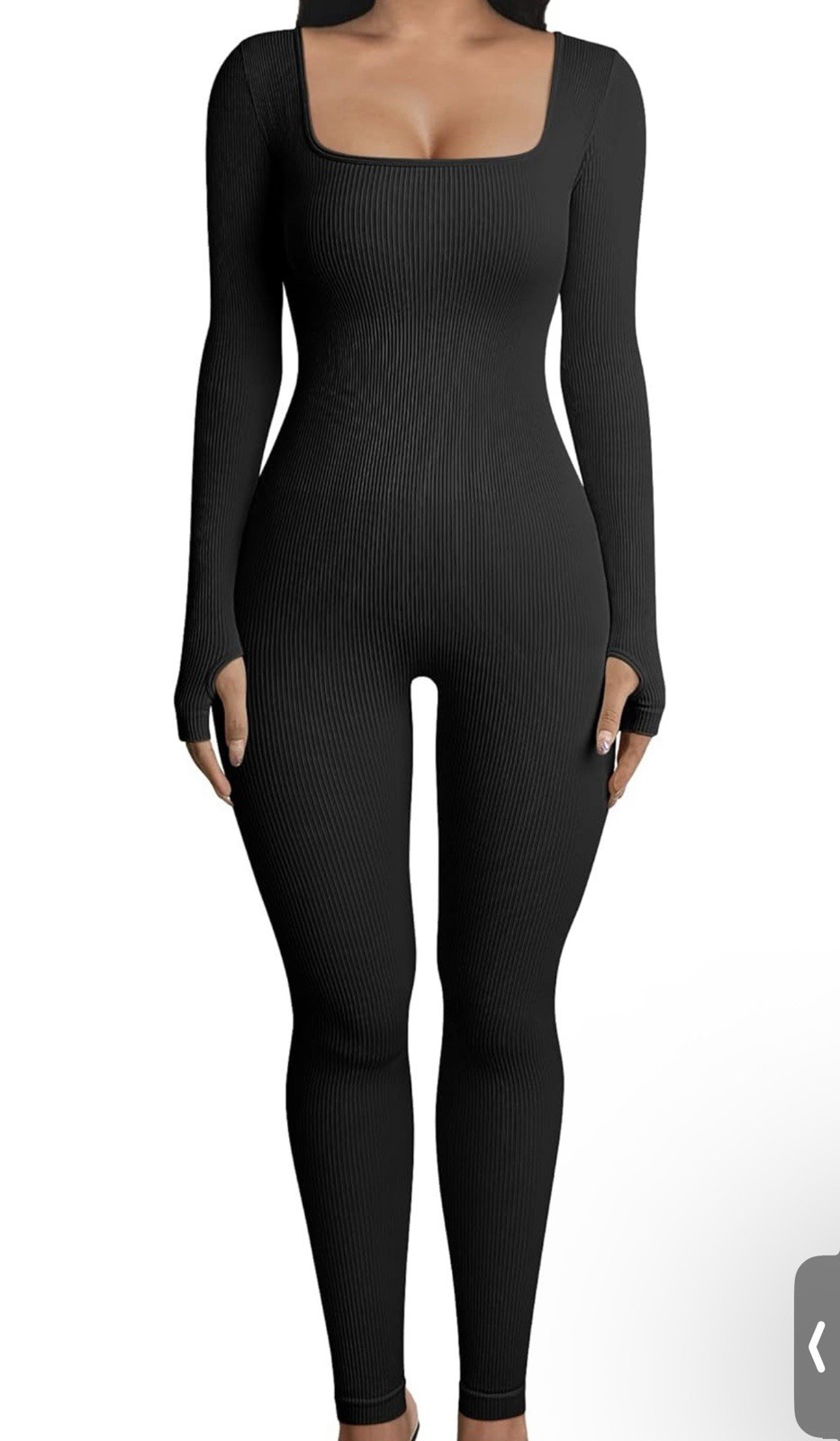 Amazon’s 0QQ Women’s Black Ribbed Long Sleeve/ Pants Workout Bodysuit-Size Small