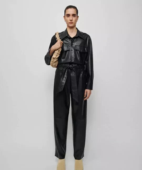 Women’s Stylish Real Lambskin Leather Jumpsuit Designer Party Travel Handmade