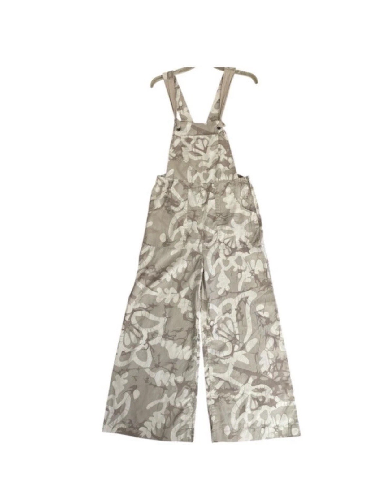 Anthropologie jumpsuit Cream & Tan Shoulder Tie Linen Blend Overalls Women’s M
