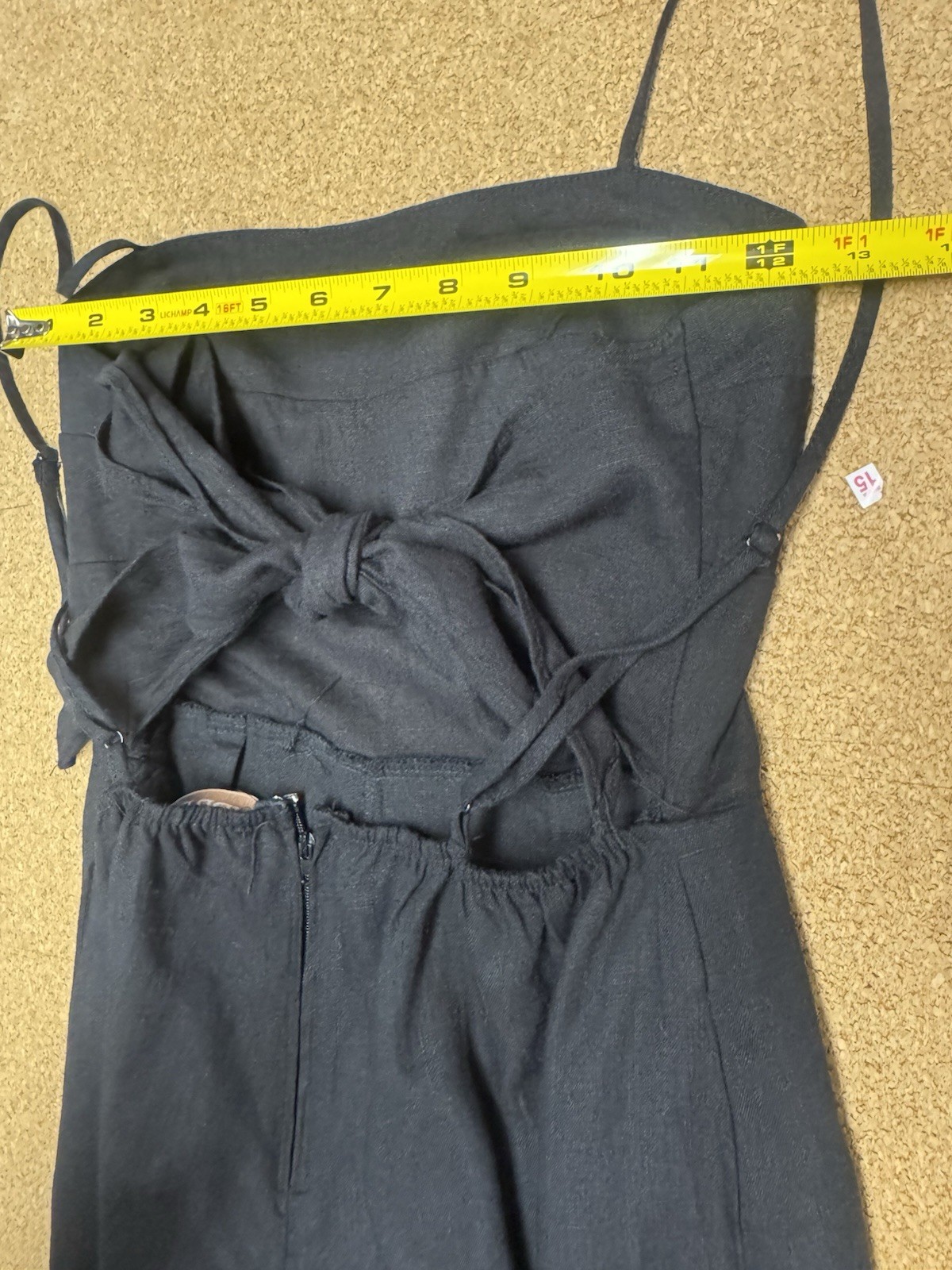Audrey Parks Black Linen Jumpsuit Open Back Bow Francescas Wide Leg Small Boho G