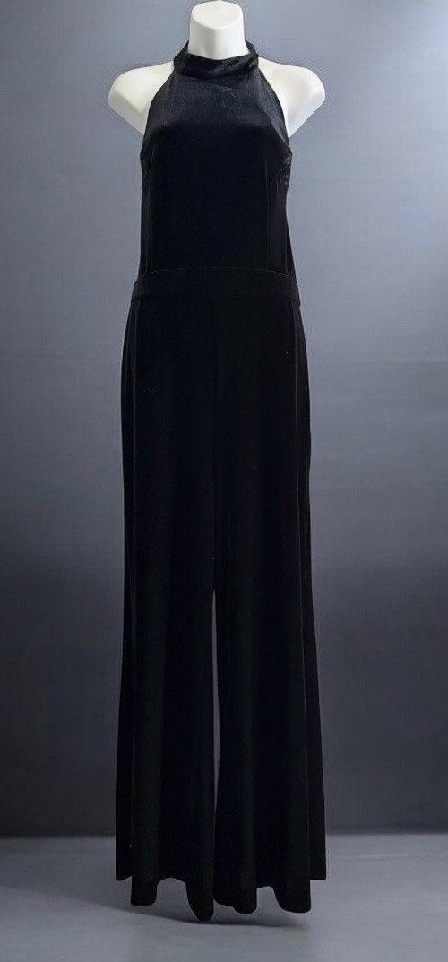1.STATE Velvet Romper Women’s Sz 12 Black Jumpsuit Pants Halter Tie