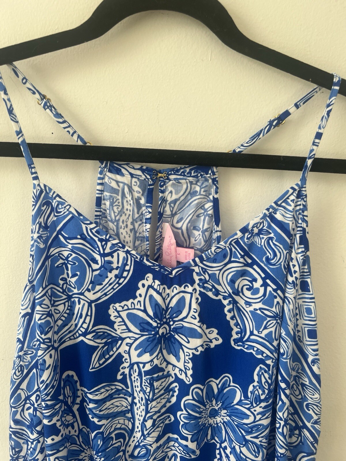 Lilly Pulitzer Size S Royal Blue & White Floral Print Romper W/Adjustable Straps