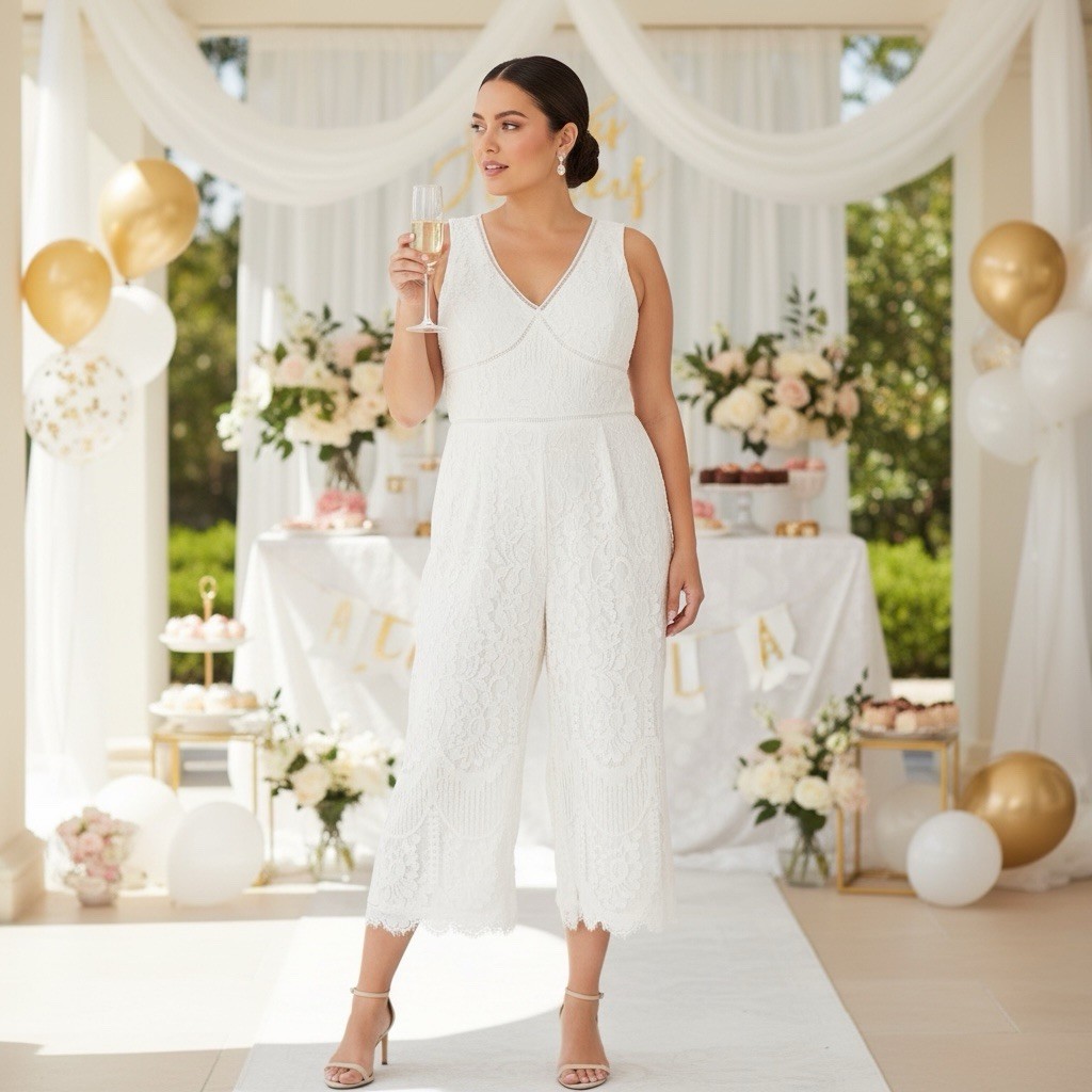 City Chic Ivory Lace V Neck Sleeveless Cropped Bridal Jumpsuit Size L 20 Wedding