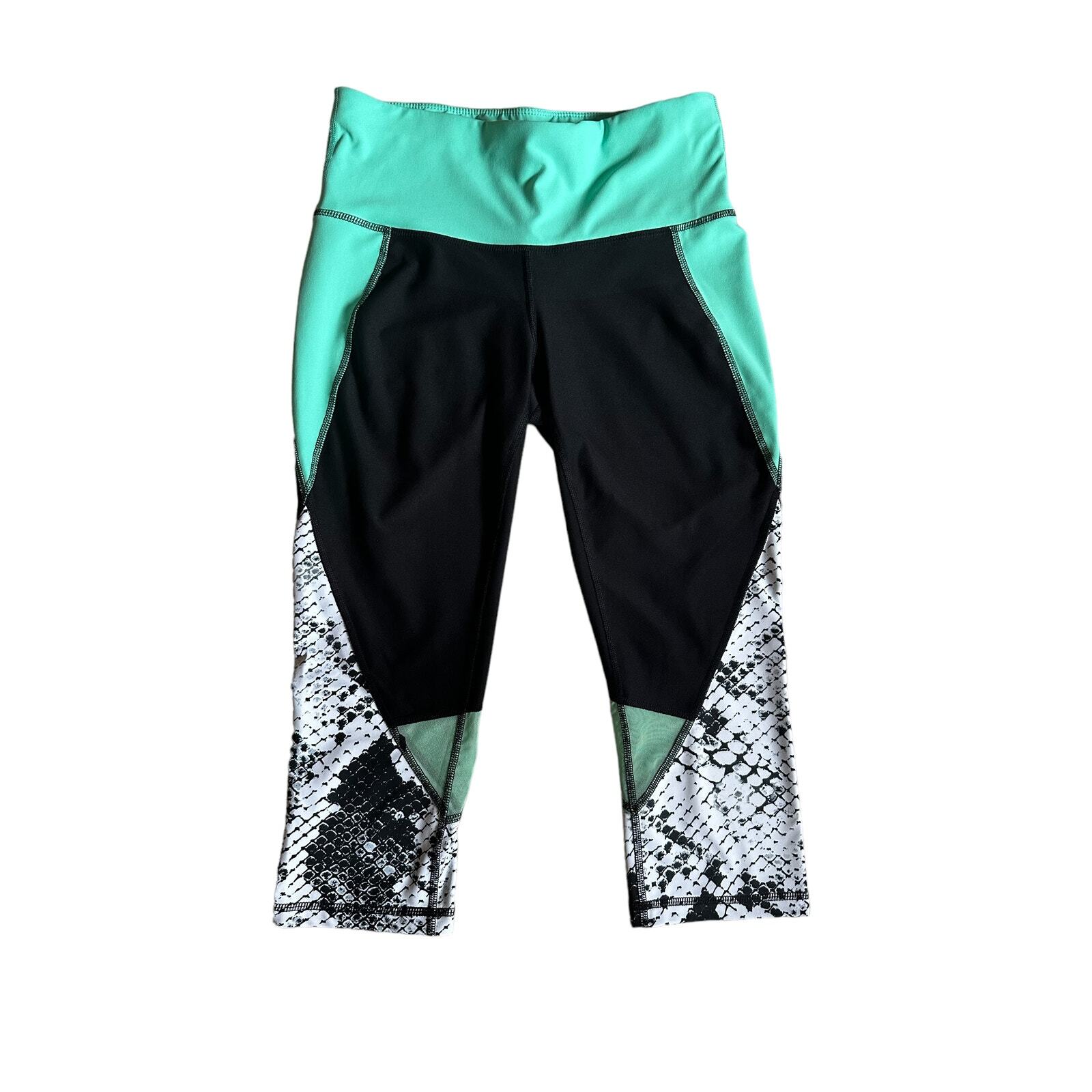 Xersion Colorblock Compression Wide Waistband Leggings Sheer Panel. NWOT