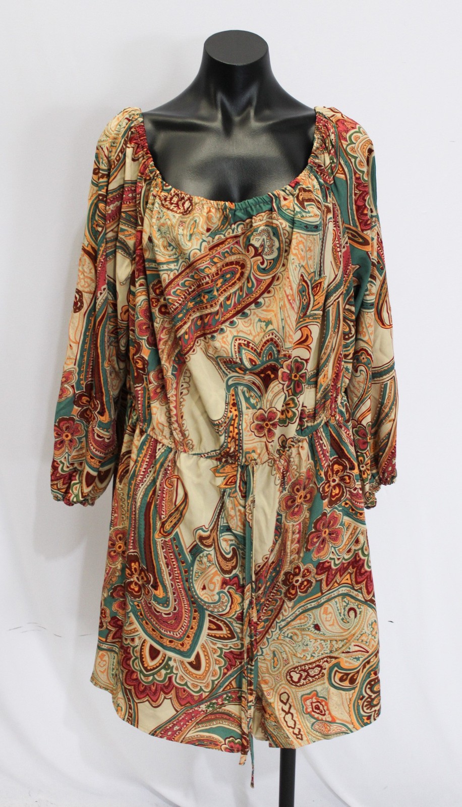 CURVZY Women’s Plus Paisley Off Shoulder Drawstring Romper JL3 Multi Size 5XL