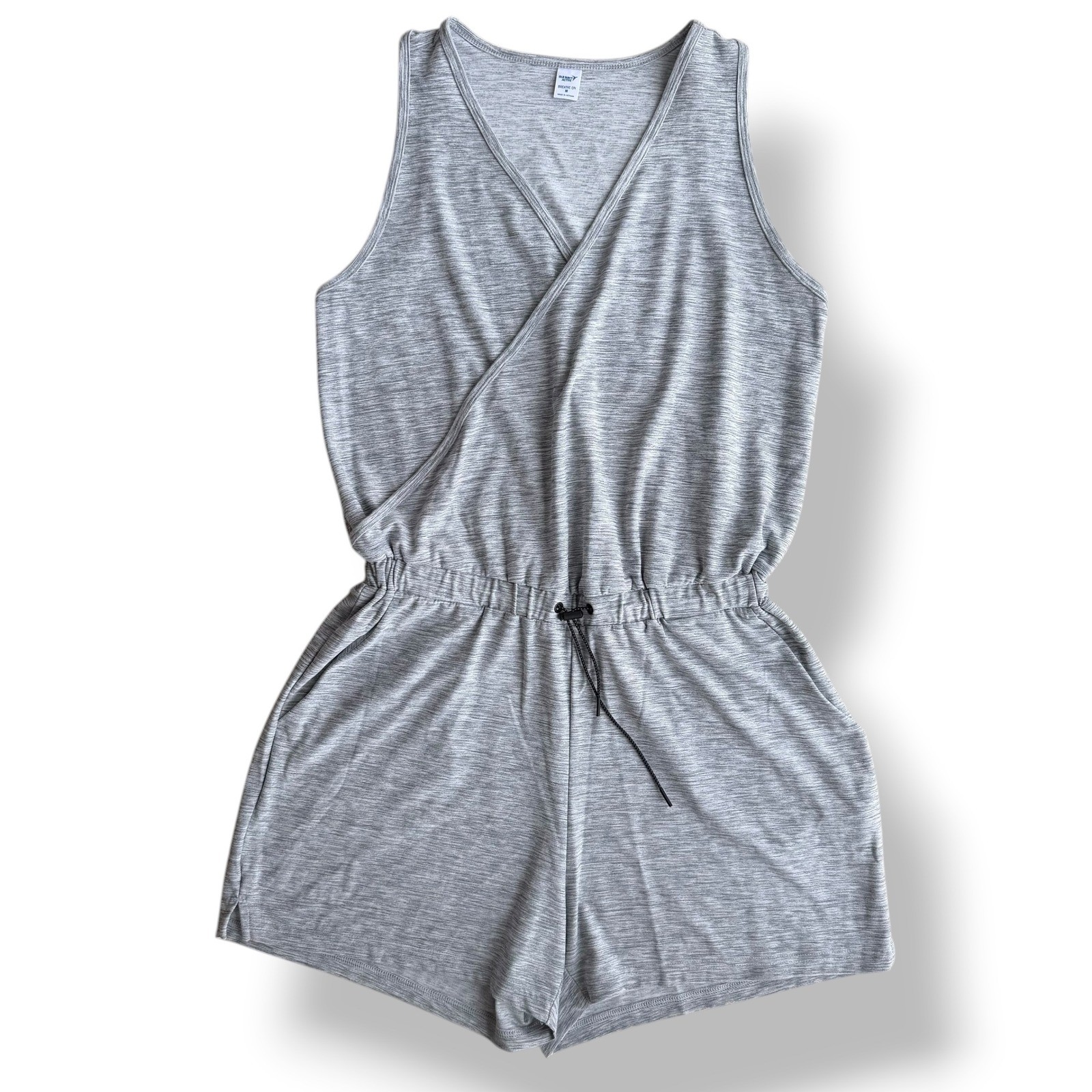 Old Navy Active Womens M Heather Gray Surplice Wrap Sleeveless Breathe On Romper