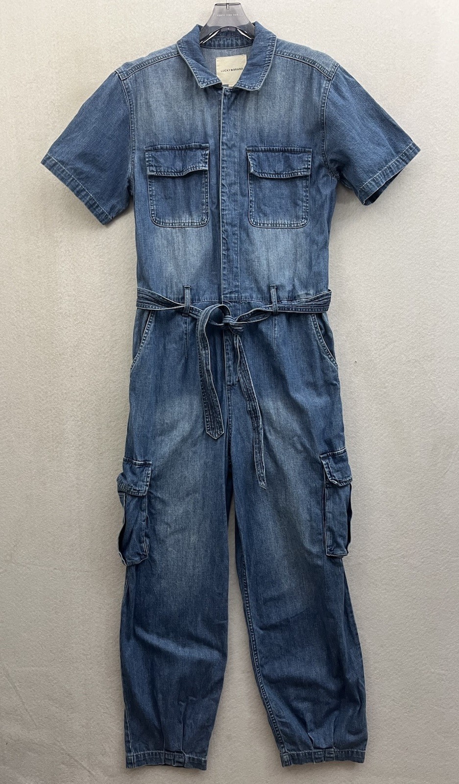 Lucky Brand Jumpsuit Women’s Small Blue Denim Utility Cargo Pocket Light Wash