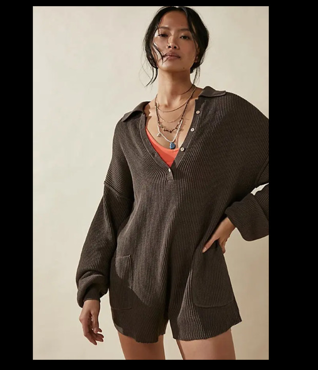 Free People Picnic Sweater Romper Black Lounge Slouchy Oversized Beachy Sz M