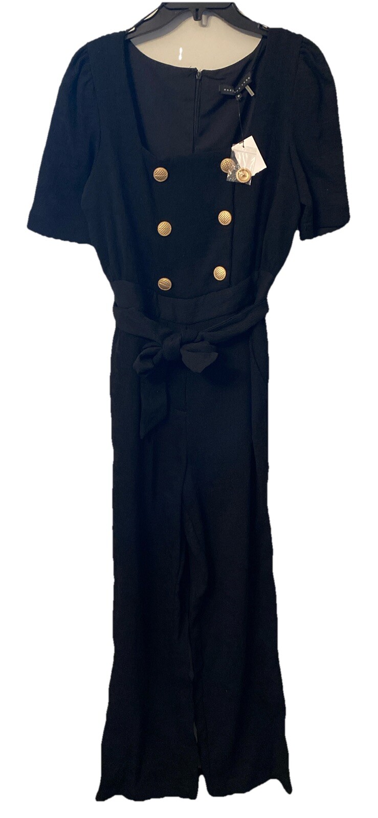 Endless Rose Women’s Black With Gold Tone Buttons Ribbed Jumpsuit Size M