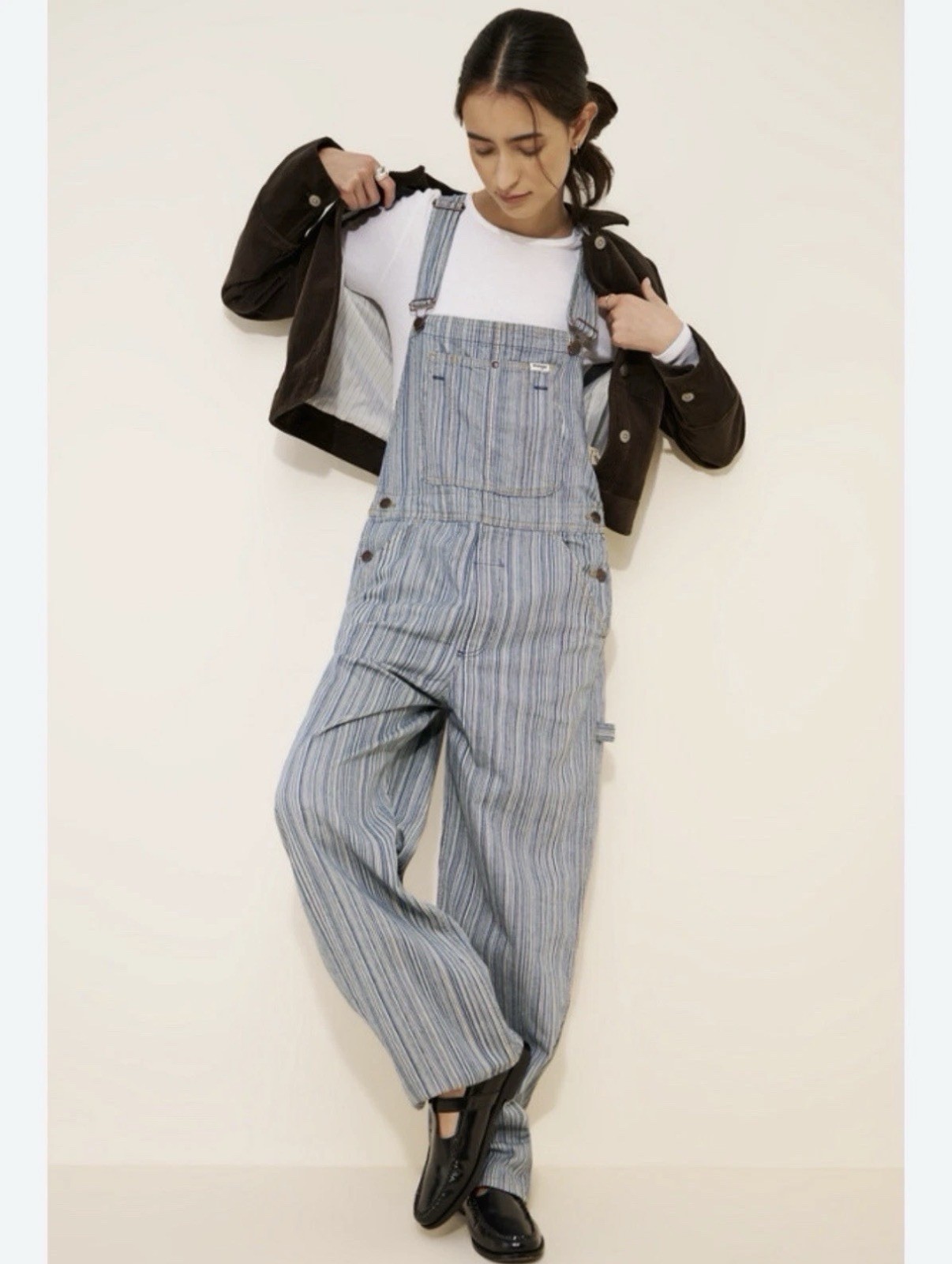 Free People Wrangler Stripe Straight-Leg Medium Bib Overalls Jumpsuit