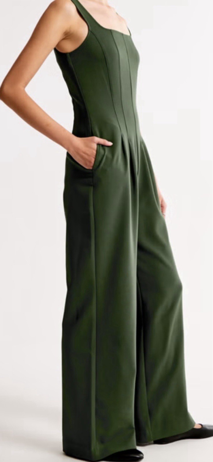 Abercrombie & Fitch Square Seamed Wide Leg Jumpsuit Green XSP NWOT