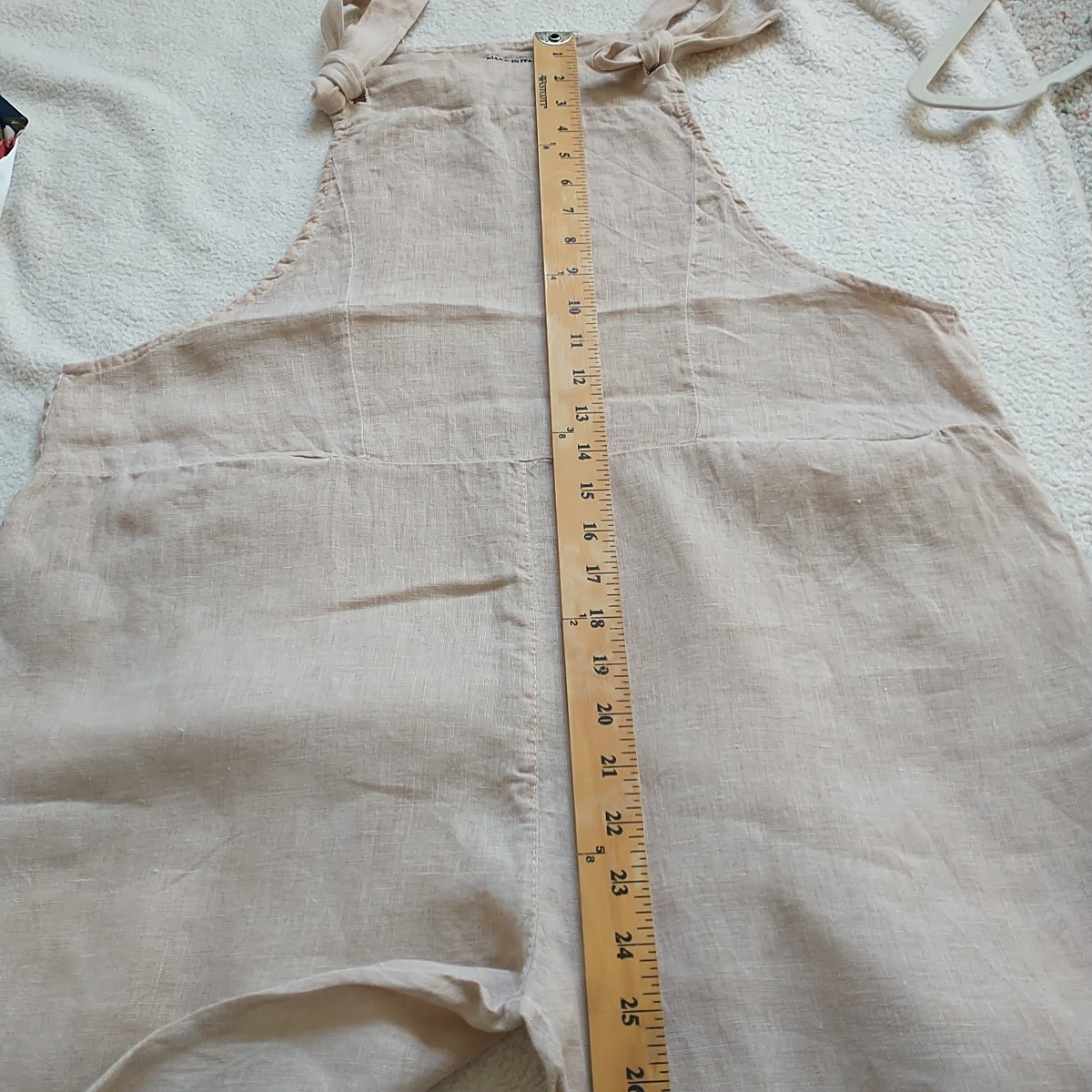 Made InItaly Jumpsuit Bib Overall Womens S/M*Beige 100%Linen Lagenlook Minimalis