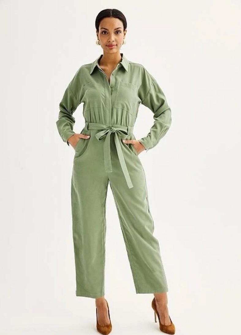 Nine West Women’s Utility Jumpsuit Olive Green Belted Long Sleeve Women’s Medium