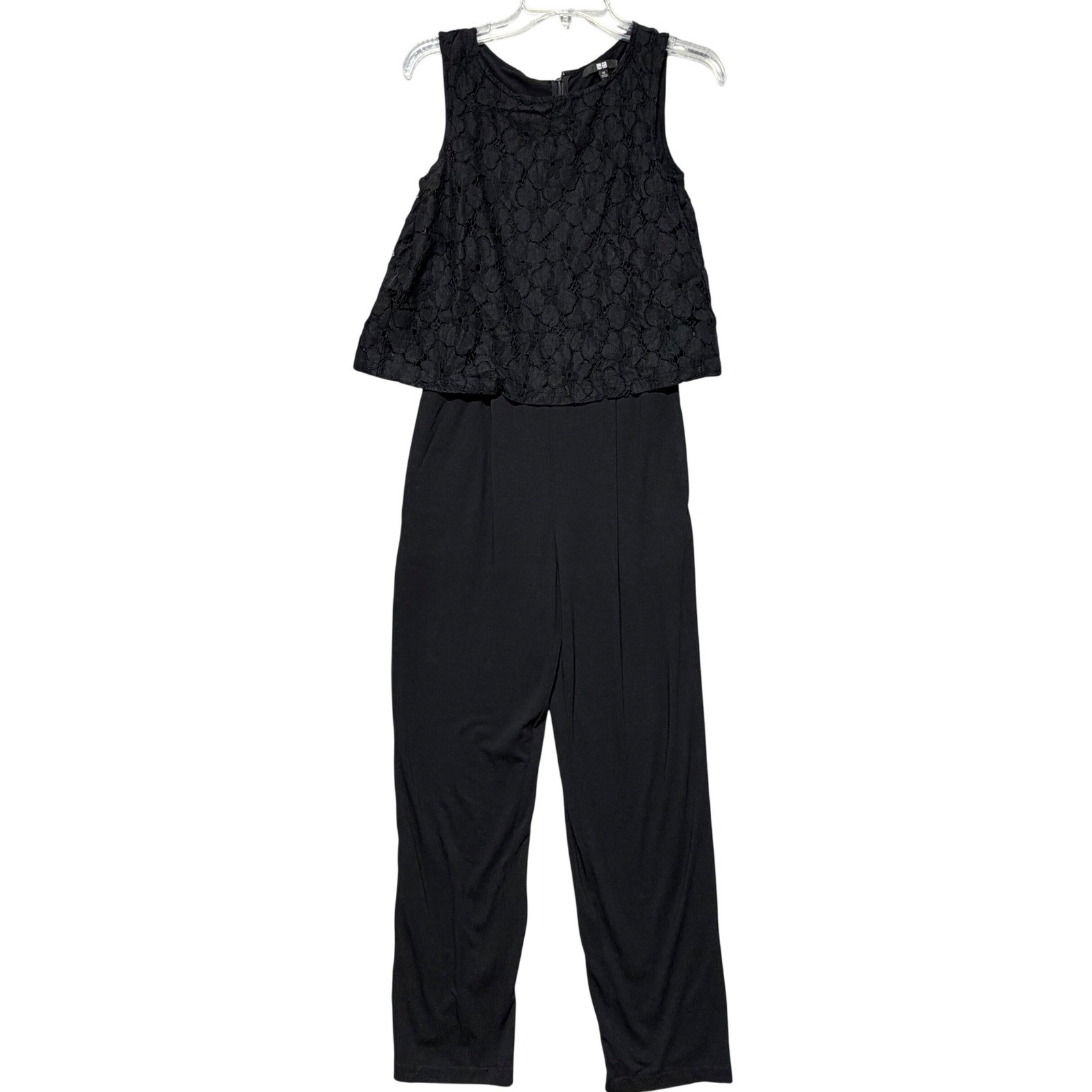 Uniqlo Womens Black Lace Layered Sleeveless Straight Leg Jumpsuit XS 221-182301